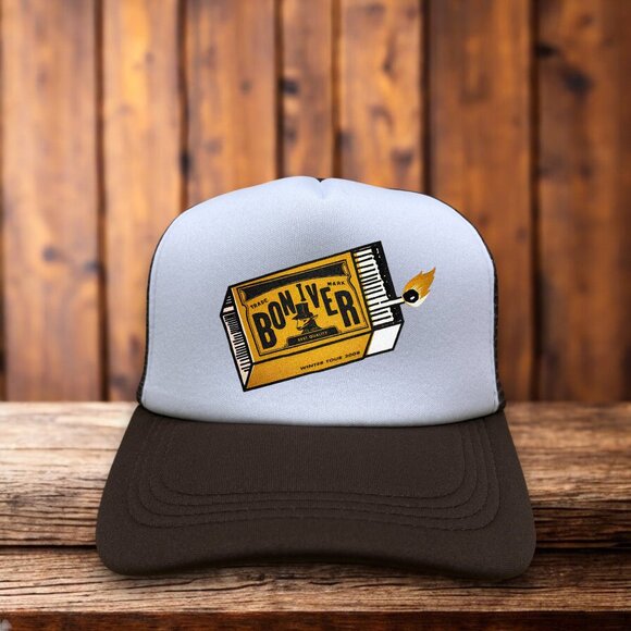 Unbranded Other - Bon Iver Mens Trucker Hat Brown Snapback Indie Folk Matchbox Baseball Cap